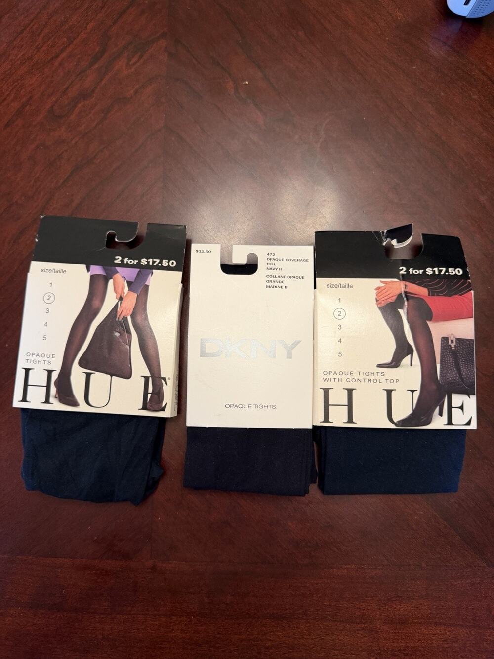 Opaque Tights Lot Women’s DKNY, HUE Control Top All Navy Tall 5’3-6’ 120-170 lbs